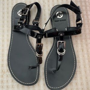 Tory Burch black patent leather sandals